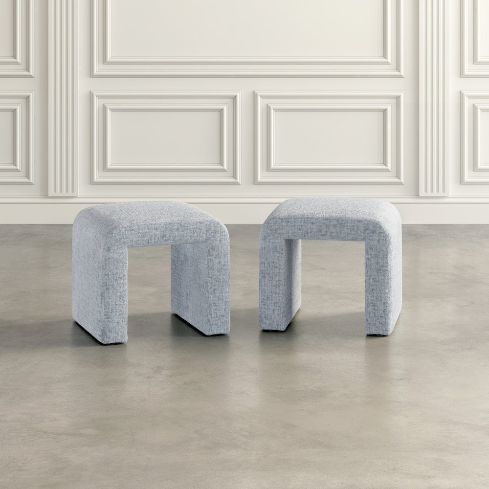 Modern Curved Upholstered Waterfall Jacquard Petite Ottoman Bench - Set of 2