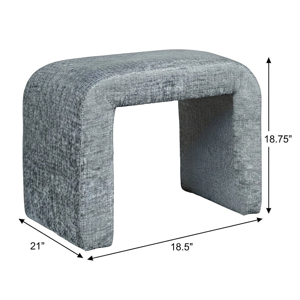 Jacquard Upholstered Waterfall Ottoman Bench, Petite Set of 2, Blue