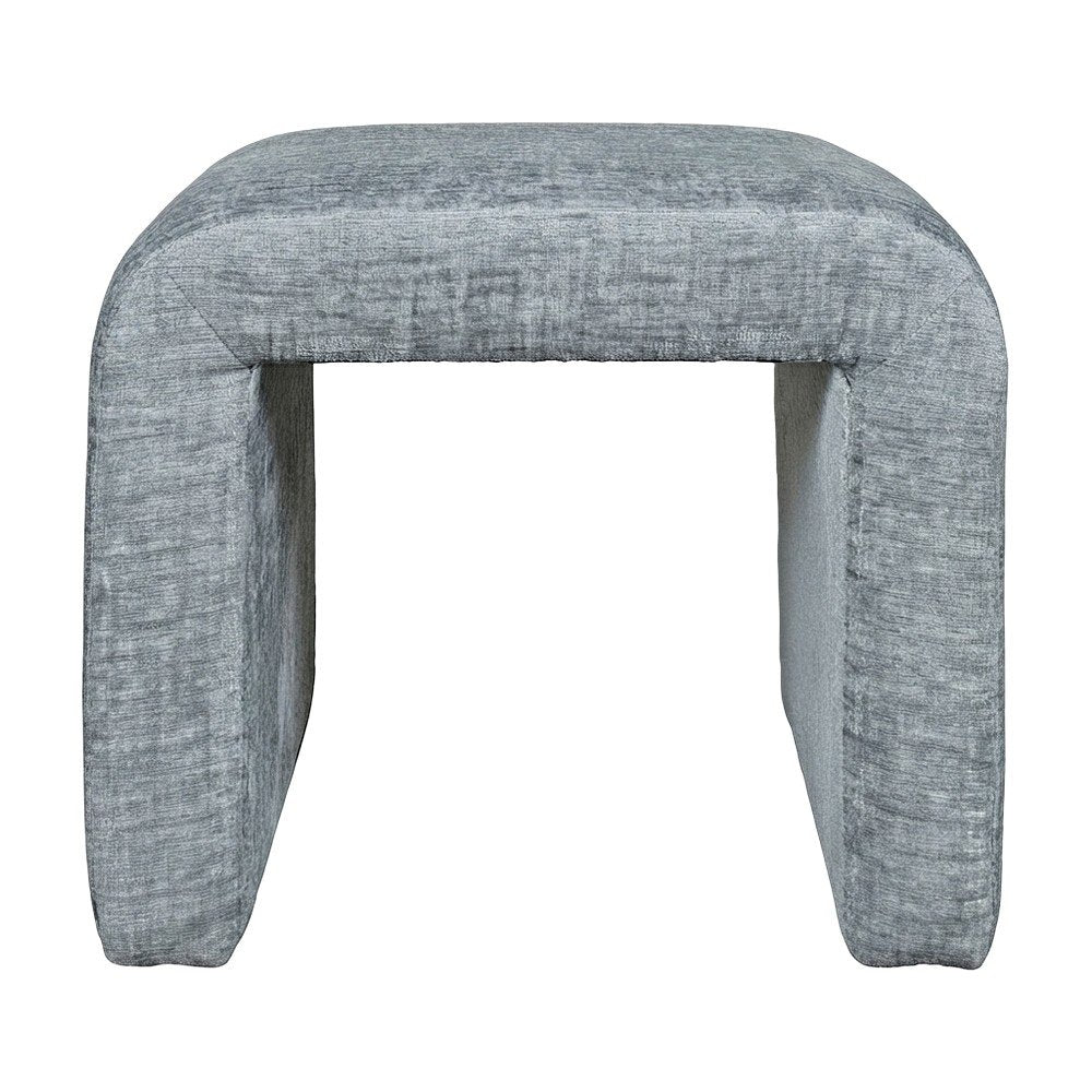 Jacquard Upholstered Waterfall Ottoman Bench, Petite Set of 2, Blue
