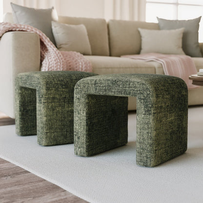 Modern Curved Upholstered Waterfall Jacquard Petite Ottoman Bench - Set of 2