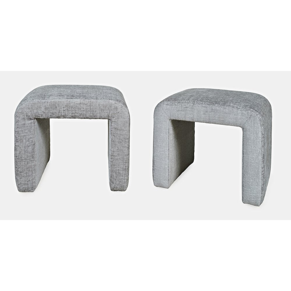 Modern Curved Upholstered Waterfall Jacquard Petite Ottoman Bench - Set of 2