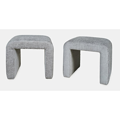Modern Curved Upholstered Waterfall Jacquard Petite Ottoman Bench - Set of 2