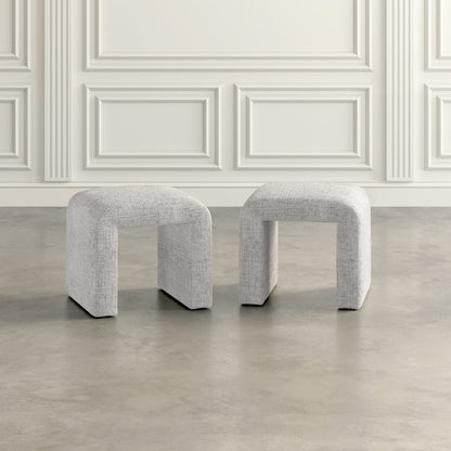 Modern Curved Upholstered Waterfall Jacquard Petite Ottoman Bench - Set of 2