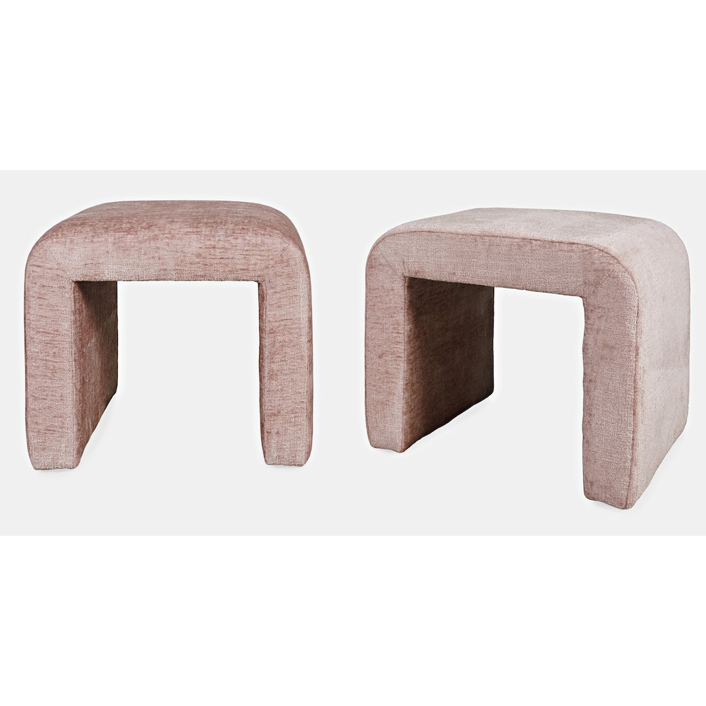 Modern Curved Upholstered Waterfall Jacquard Petite Ottoman Bench - Set of 2