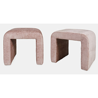 Modern Curved Upholstered Waterfall Jacquard Petite Ottoman Bench - Set of 2