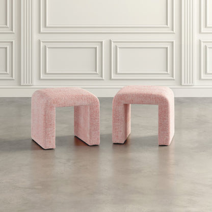 Modern Curved Upholstered Waterfall Jacquard Petite Ottoman Bench - Set of 2