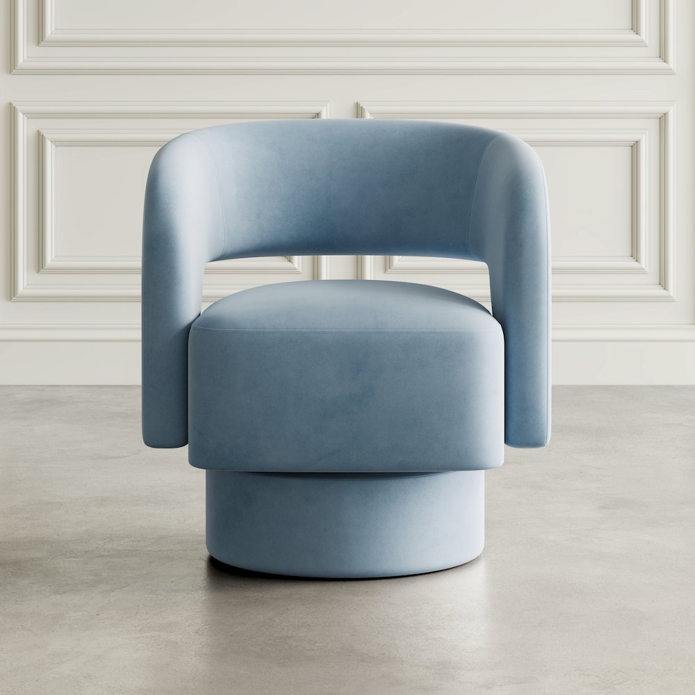 Mid-Century Modern Upholstered Split-Back Curved Sculpture Swivel Accent Chair
