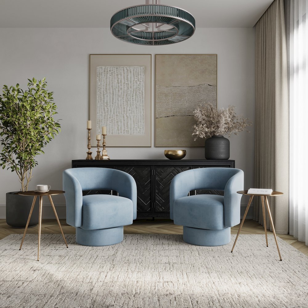 Mid-Century Modern Upholstered Split-Back Curved Sculpture Swivel Accent Chair