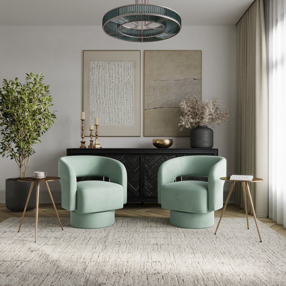 Mid-Century Modern Upholstered Split-Back Curved Sculpture Swivel Accent Chair