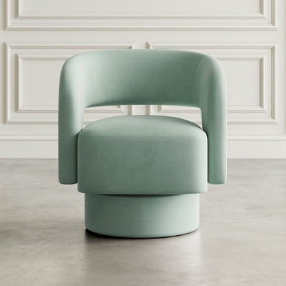 Mid-Century Modern Upholstered Split-Back Curved Sculpture Swivel Accent Chair