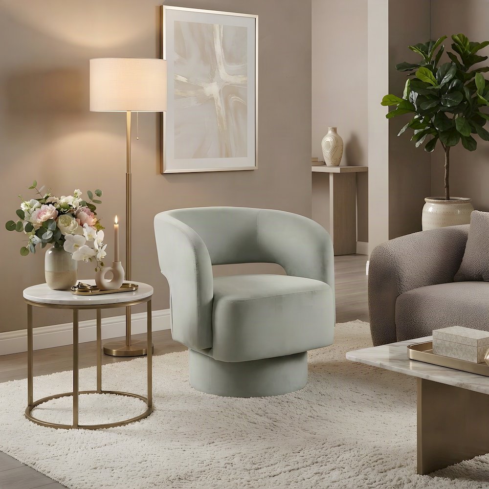 Polyester Split-Back Curved Swivel Mid-Century Modern Accent Chair, Mint