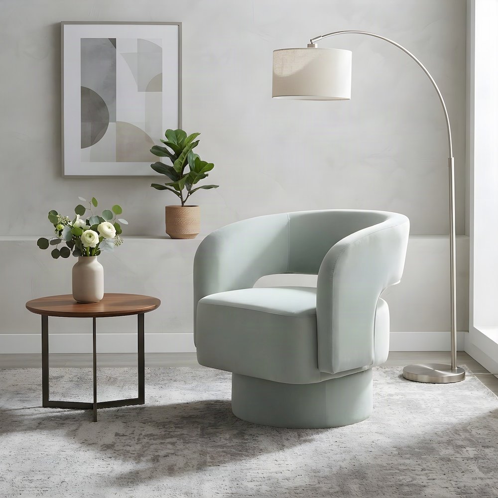Polyester Split-Back Curved Swivel Mid-Century Modern Accent Chair, Mint