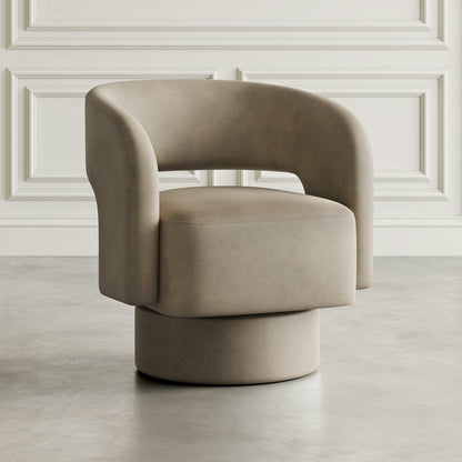 Mid-Century Modern Upholstered Split-Back Curved Sculpture Swivel Accent Chair