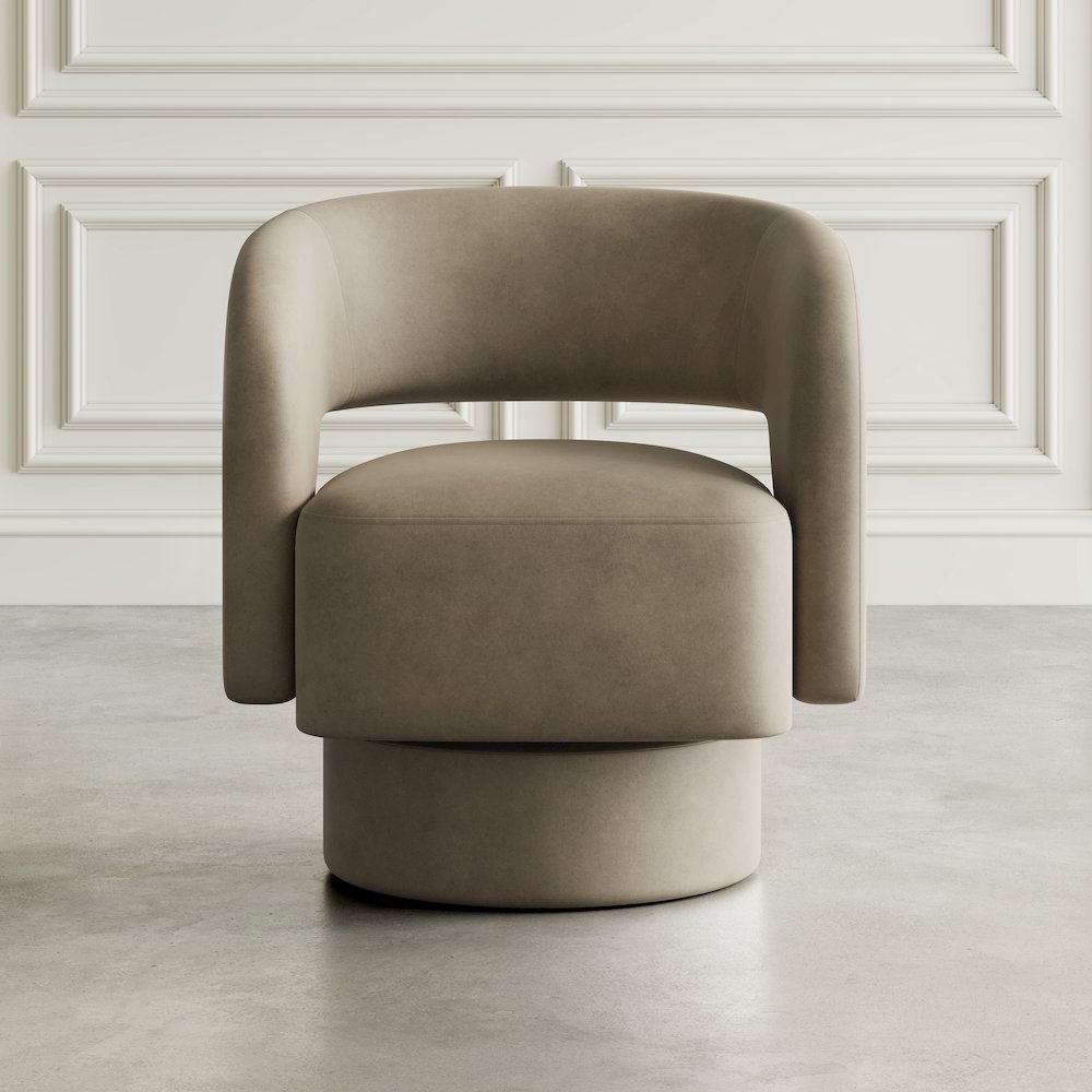 Mid-Century Modern Upholstered Split-Back Curved Sculpture Swivel Accent Chair