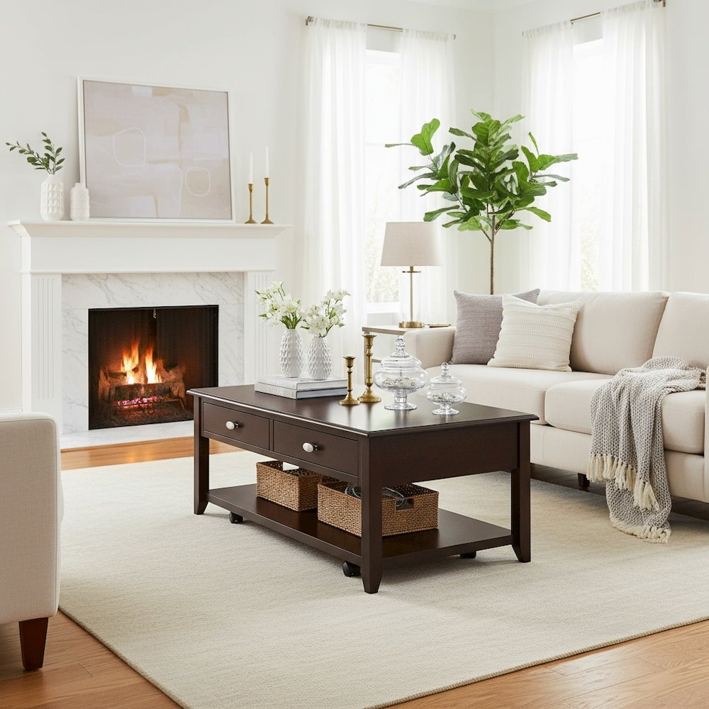 Brown Coffee Table for Living Room, Rectangular Table for Living Room