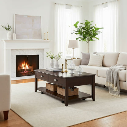 Brown Coffee Table for Living Room, Rectangular Table for Living Room