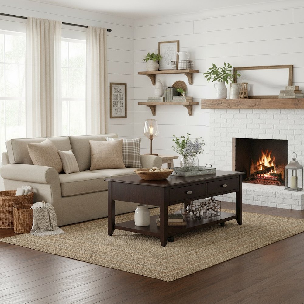 Brown Coffee Table for Living Room, Rectangular Table for Living Room