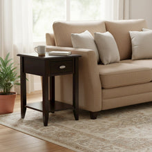 Brown Wooden Side Table with Drawer and Shelf, Bedside and End Table Bedroom