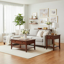 Brown Wooden Side Table with Drawer and Shelf – Elegant Bedside End Table
