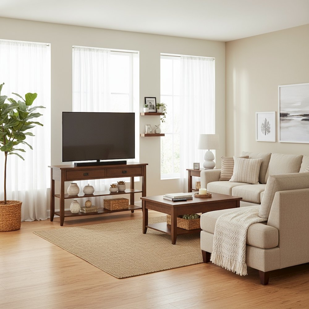 Brown Wooden Sofa Table with 2 Drawers – Elegant Entryway and Hallway Table