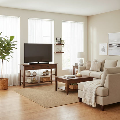 Brown Wooden Sofa Table with 2 Drawers – Elegant Entryway and Hallway Table
