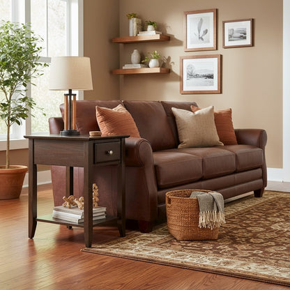 Espresso Brown Wooden End Table with Drawer, Elegant Side Table for Bedroom, 16"