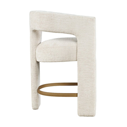 Elegant Brown Jacquard Upholstered Counter Stool with Metal and Plywood Base