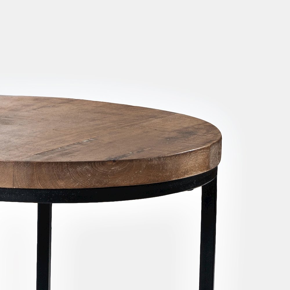Warner Round Modern Rustic Solid Wood and Metal Nesting End Tables - Set of 3