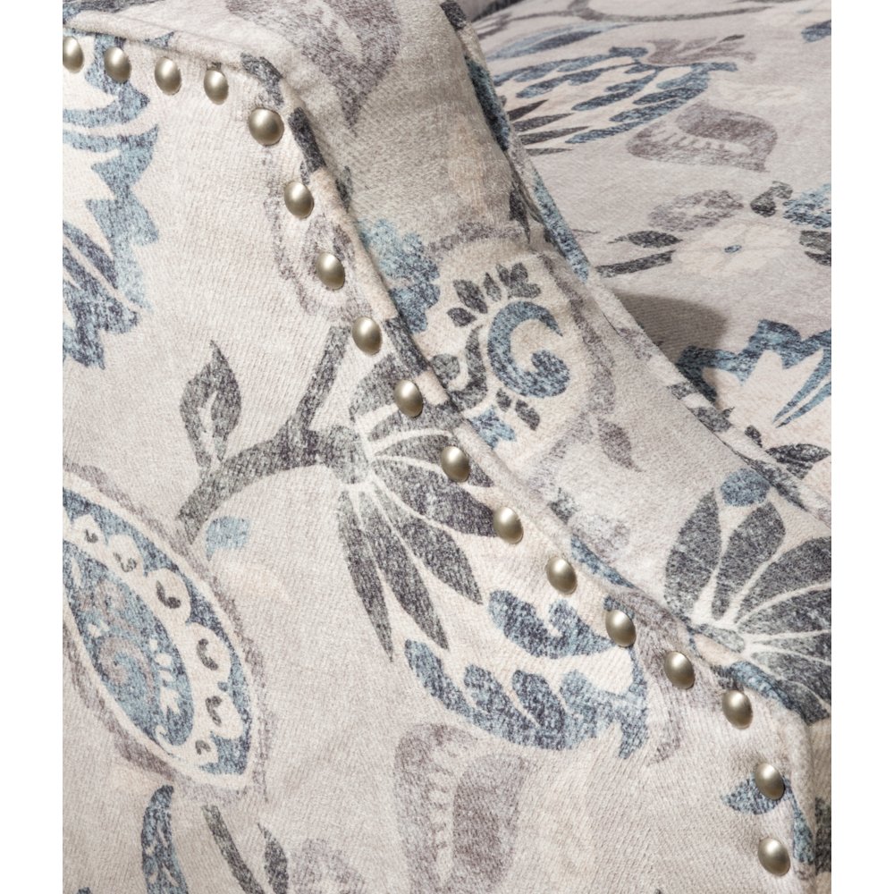 Paisley Fabric Transitional Upholstered Accent Chair with Nailhead Trim