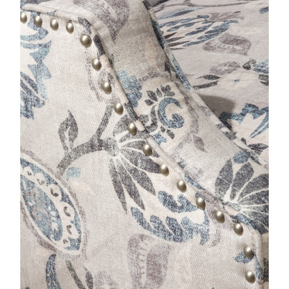 Paisley Fabric Transitional Upholstered Accent Chair with Nailhead Trim
