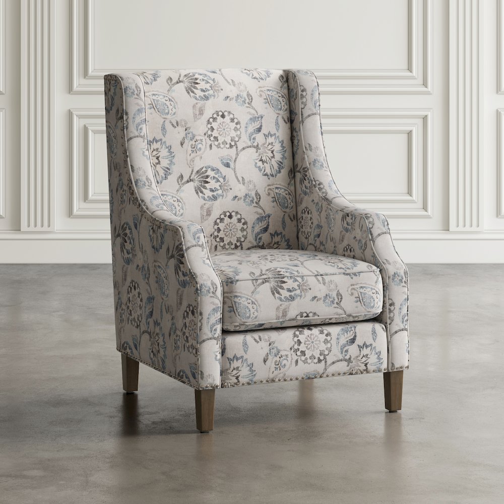 Paisley Fabric Transitional Upholstered Accent Chair with Nailhead Trim