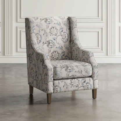 Paisley Fabric Transitional Upholstered Accent Chair with Nailhead Trim