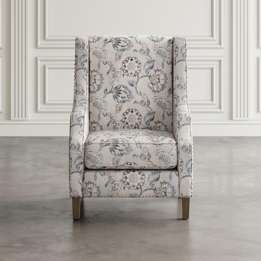 Paisley Fabric Transitional Upholstered Accent Chair with Nailhead Trim