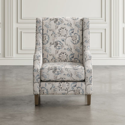 Paisley Fabric Transitional Upholstered Accent Chair with Nailhead Trim