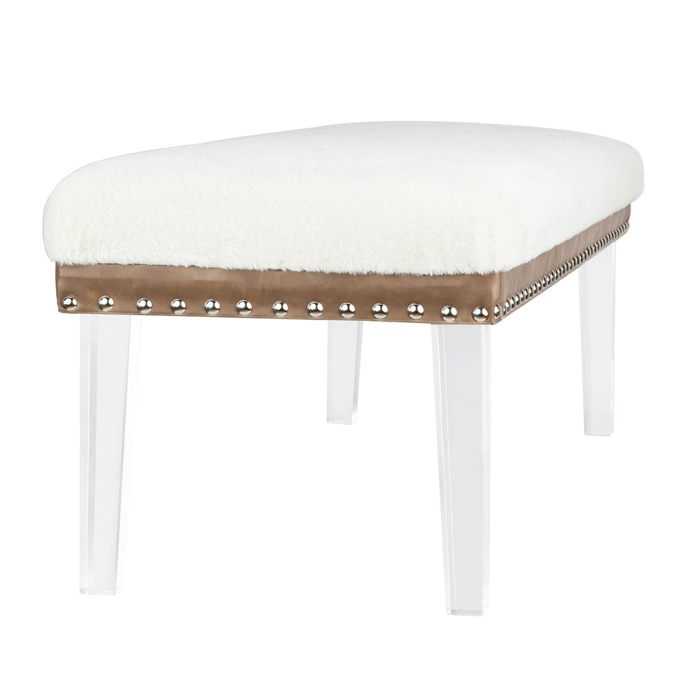Brianna Modern Luxury Faux Fur Upholstered Bench with Clear Acrylic Legs