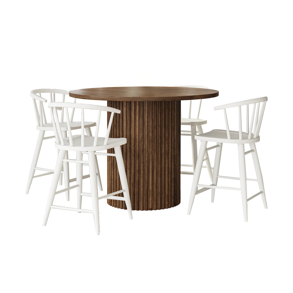 5-Piece Counter Height Dining Set with Round Table and Spindle Back Barstools