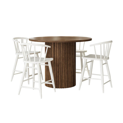 5-Piece Counter Height Dining Set with Round Table and Spindle Back Barstools