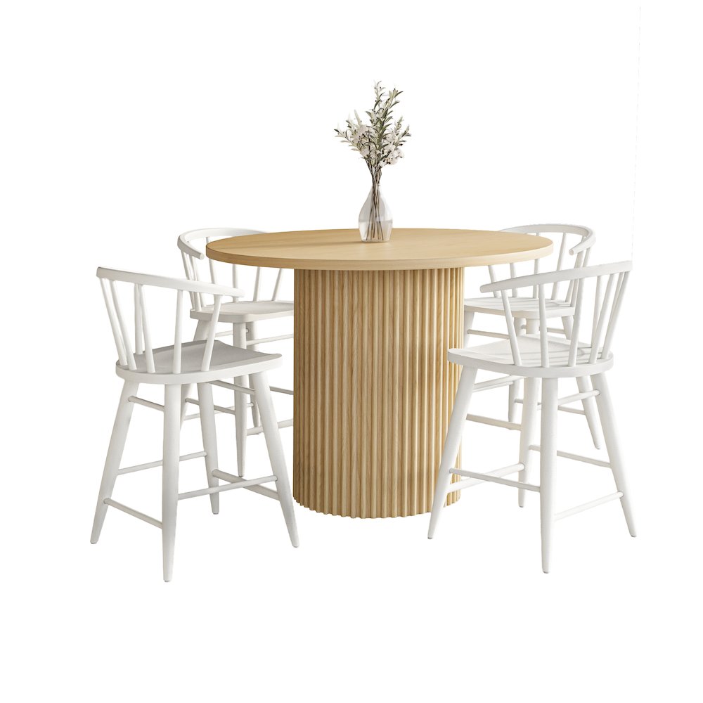 5-Piece Counter Height Dining Set with Round Table and Spindle Back Barstools