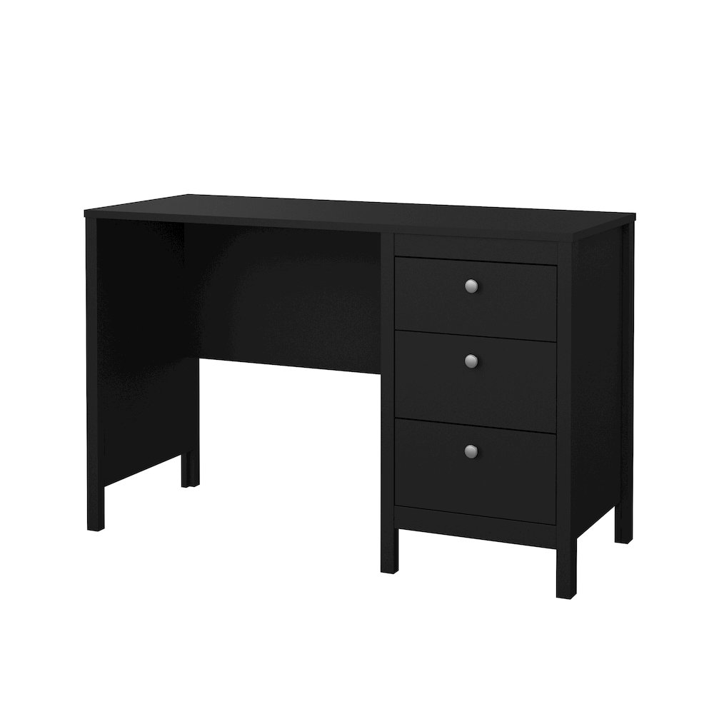 Madrid Home Office Writing Desk with 3 Storage Drawers, Black Matte