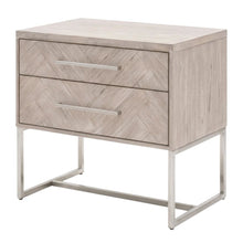 Gray Nightstand with 2 Drawers and Stainless Steel Handles for Bedroom Storage