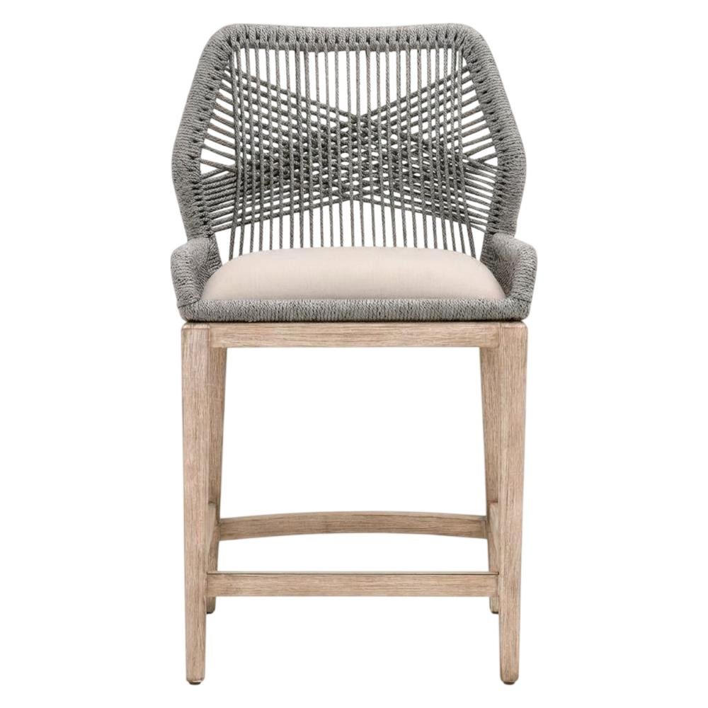 Gray Mahogany Counter Stool with Linen-Blend Upholstery and Footrest