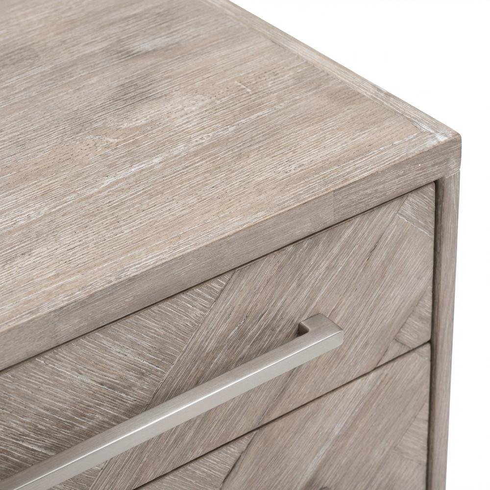 Gray Nightstand with 2 Drawers and Stainless Steel Handles for Bedroom Storage