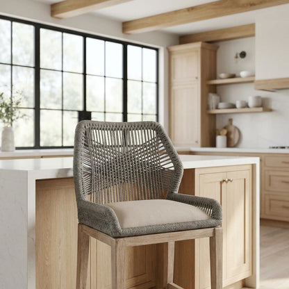 Gray Mahogany Counter Stool with Linen-Blend Upholstery and Footrest