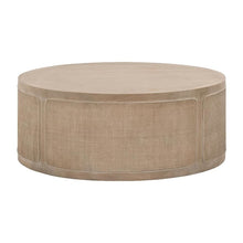 Gray Transitional Cane Coffee Table with Solid Oak Wood and Oak Veneer Frame