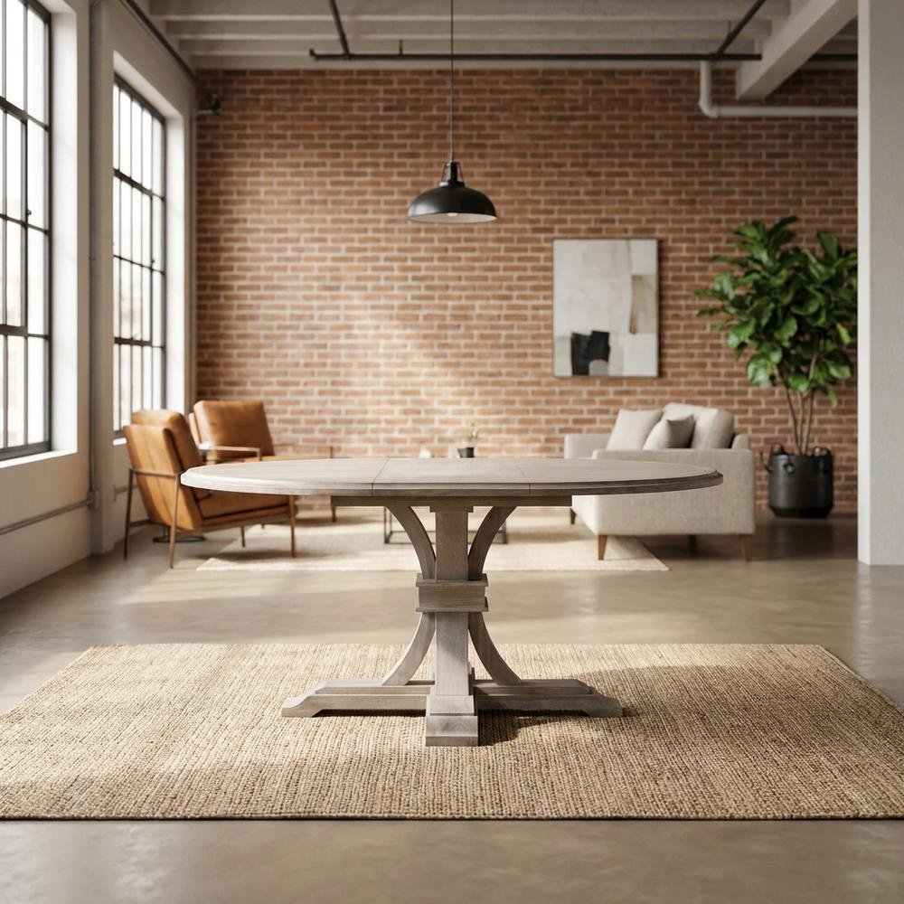 Solid Acacia 54-Inch Round Dining Table with Extension Leaf
