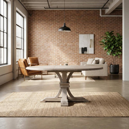 Solid Acacia 54-Inch Round Dining Table with Extension Leaf