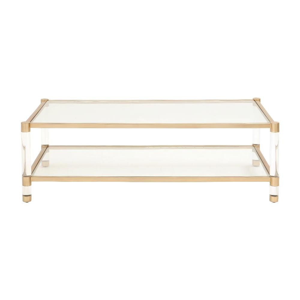 Gold Coffee Table with Steel PO Frame and Tempered Glass Top, Acrylic Accents