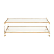 Gold Coffee Table with Steel PO Frame and Tempered Glass Top, Acrylic Accents