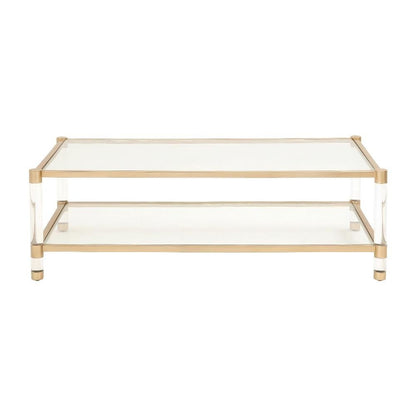 Gold Coffee Table with Steel PO Frame and Tempered Glass Top, Acrylic Accents