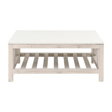 White Solid Pine Wood Coffee Table with Solid Quartz Top and Open Shelf